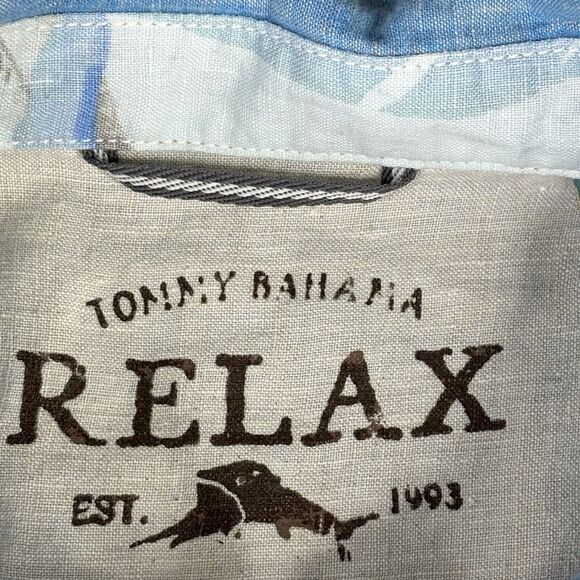 Tommy Bahama Shirt Mens 4XB Blue Sea Glass Camp 100% Linen Short Sleeve $110 - Picture 3 of 10